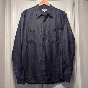 Wallin & Bros Linen Cotton Shirt Dark Blue Chambray Button Workwear Casual Large